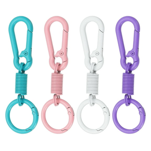 Uxcell Keychain Clips with O Rings, 4 Pcs Quick Release Key Chain Rings Metal Key Ring Holder Spring Snap Hook Organizer for Car Keys, Backpack, Women, Man, Pink/Purple/White/Blue