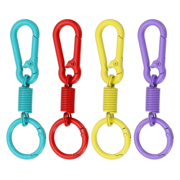 Uxcell Keychain Clips with O Rings, 4 Pcs Quick Release Key Chain Rings Metal Key Ring Holder Spring Snap Hook Organizer for Car Keys, Backpack, Women, Man, Red/Purple/Yellow/Blue