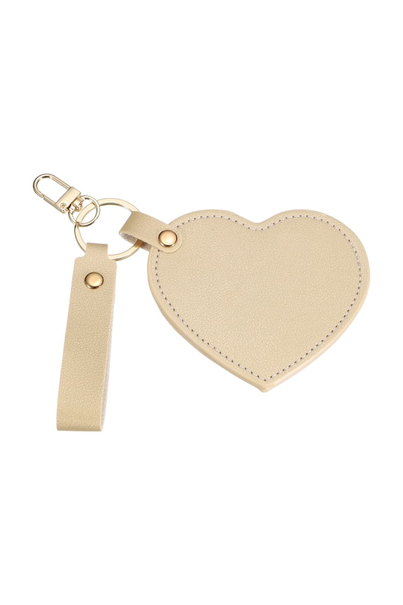Keychain Mirror, Mini Compact Mirror with PU Leather Cover Pocket Size Heart Shape with Hook Portable Rotating Folding Keyring for Women Makeup Bag Purse Travel, Champagne Gold