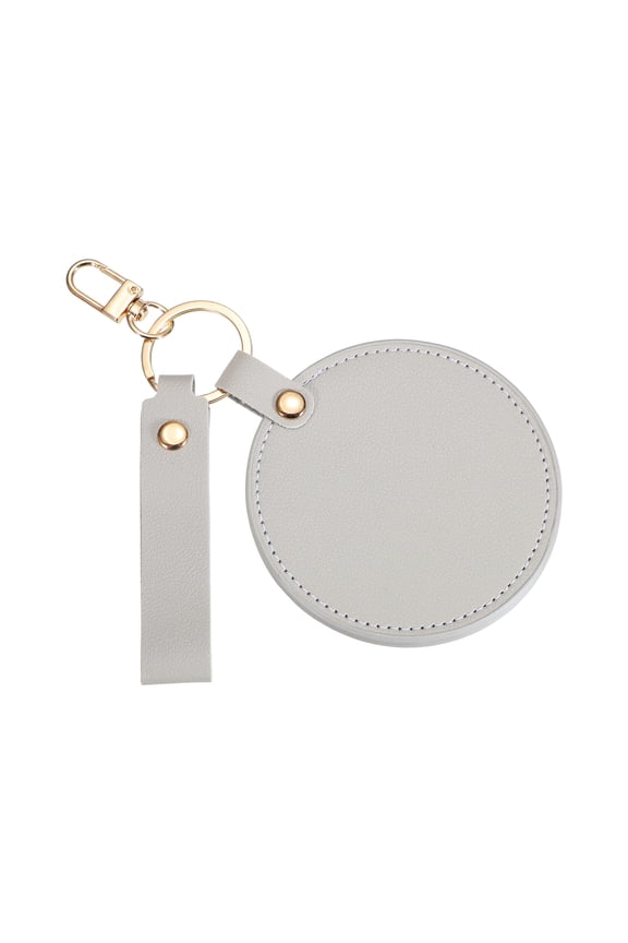 Keychain Mirror, Mini Compact Mirror with PU Leather Cover Pocket Size Round with Hook Portable Rotating Folding Keyring for Women Makeup Bag Purse Travel, Elephant Gray