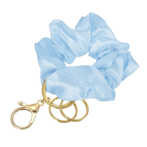 Uxcell Keychain Wristlet, Stretchy Lanyard Bracelet Scrunchie Keychain, Elastic Round Wristlet Car Key Chain with Detachable Rings and Buckles Anti-Loss Phone Chain for Women, Sky Blue