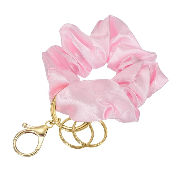 Uxcell Keychain Wristlet, Stretchy Lanyard Bracelet Scrunchie Keychain, Elastic Round Wristlet Car Key Chain with Detachable Rings and Buckles Anti-Loss Phone Chain for Women, Saruka Pink