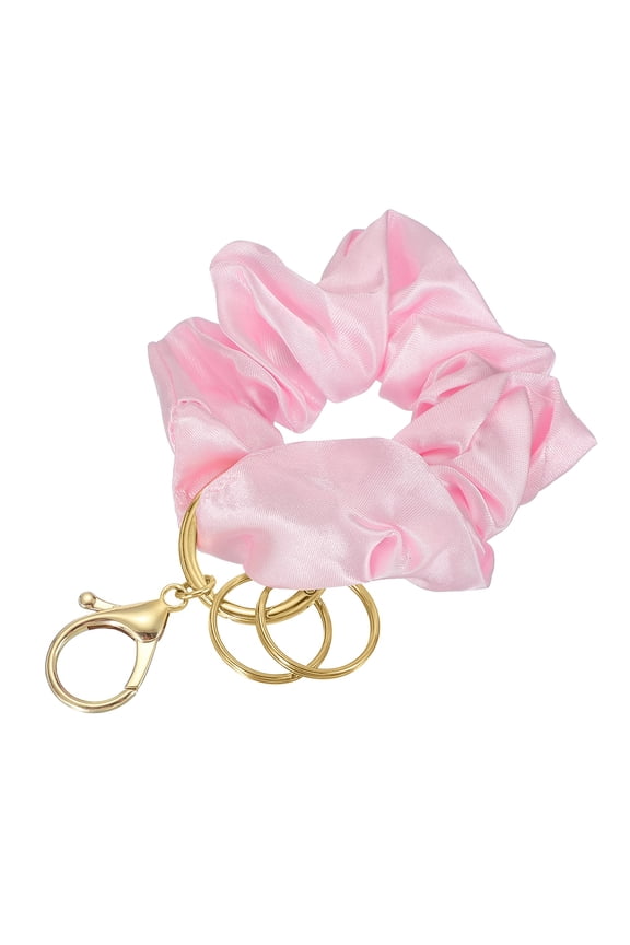 Keychain Wristlet, Stretchy Lanyard Bracelet Scrunchie Keychain, Elastic Round Wristlet Car Key Chain with Detachable Rings and Buckles Anti-Loss Phone Chain for Women, Saruka Pink