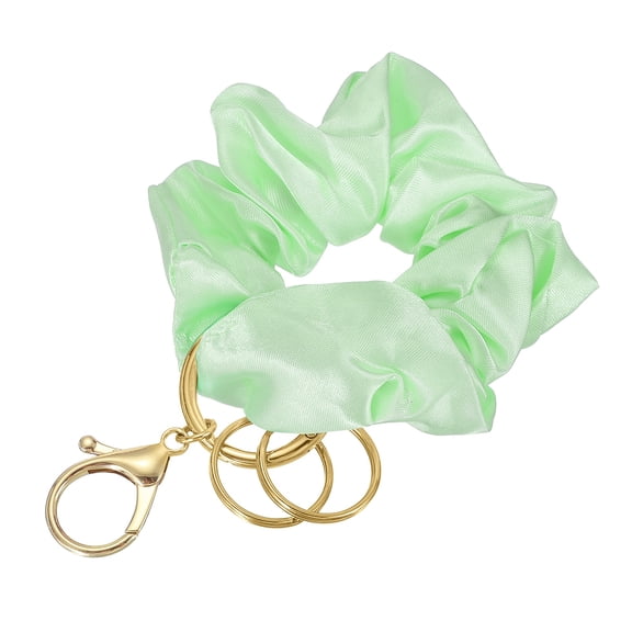 Uxcell Keychain Wristlet, Stretchy Lanyard Bracelet Scrunchie Keychain, Elastic Round Wristlet Car Key Chain with Detachable Rings and Buckles Anti-Loss Phone Chain for Women, Bean Green