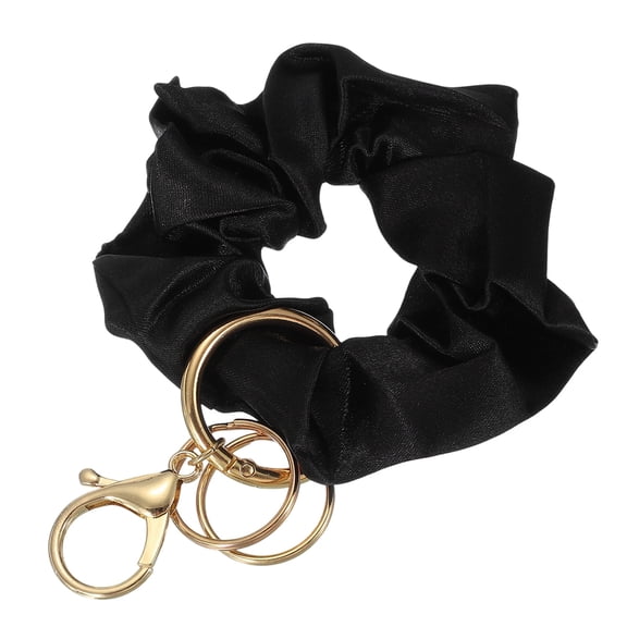 Uxcell Keychain Wristlet, Stretchy Lanyard Bracelet Scrunchie Keychain, Elastic Round Wristlet Car Key Chain with Detachable Rings and Buckles Anti-Loss Phone Chain for Women, Black