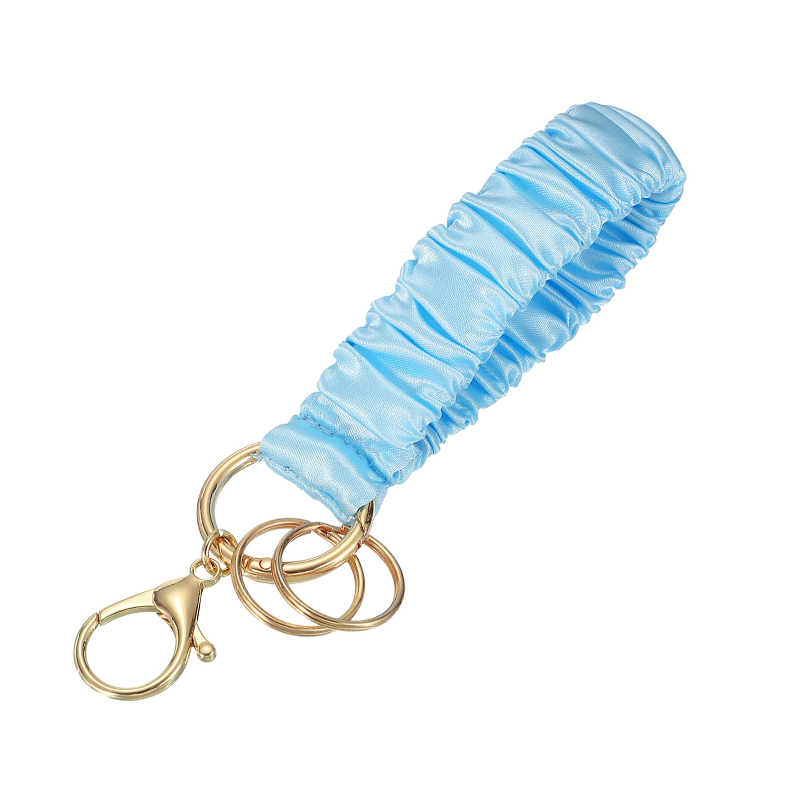 Uxcell Keychain Wristlet, Stretchy Lanyard Bracelet Scrunchie Keychain, Elastic Wristlet Car Key Chain with Detachable Rings and Buckles Anti-Loss Phone Chain for Women, Light Blue