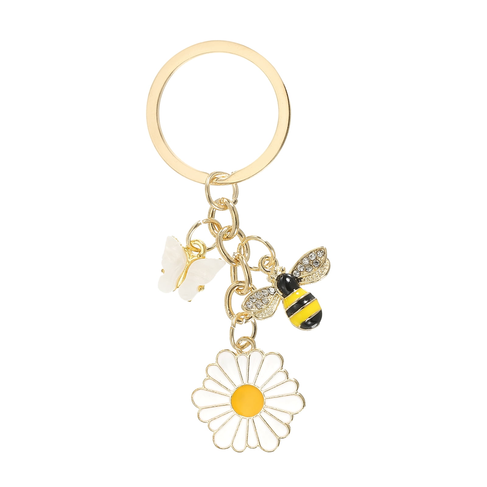 COLORFUL BLING Enamel Keychain - Flower, Daisy, Dragonfly & Bee Charms Keyring