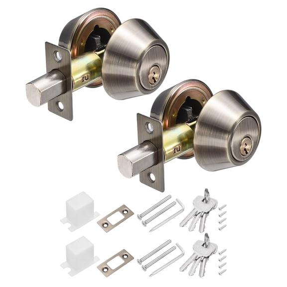 Uxcell Keyed Alike Double Cylinder Deadbolts, (2Set, Bronze), Both Sides Door Lock Sets Exterior Front Door Knobs with Deadbolt, Suit for - Bedroom/Bathroom