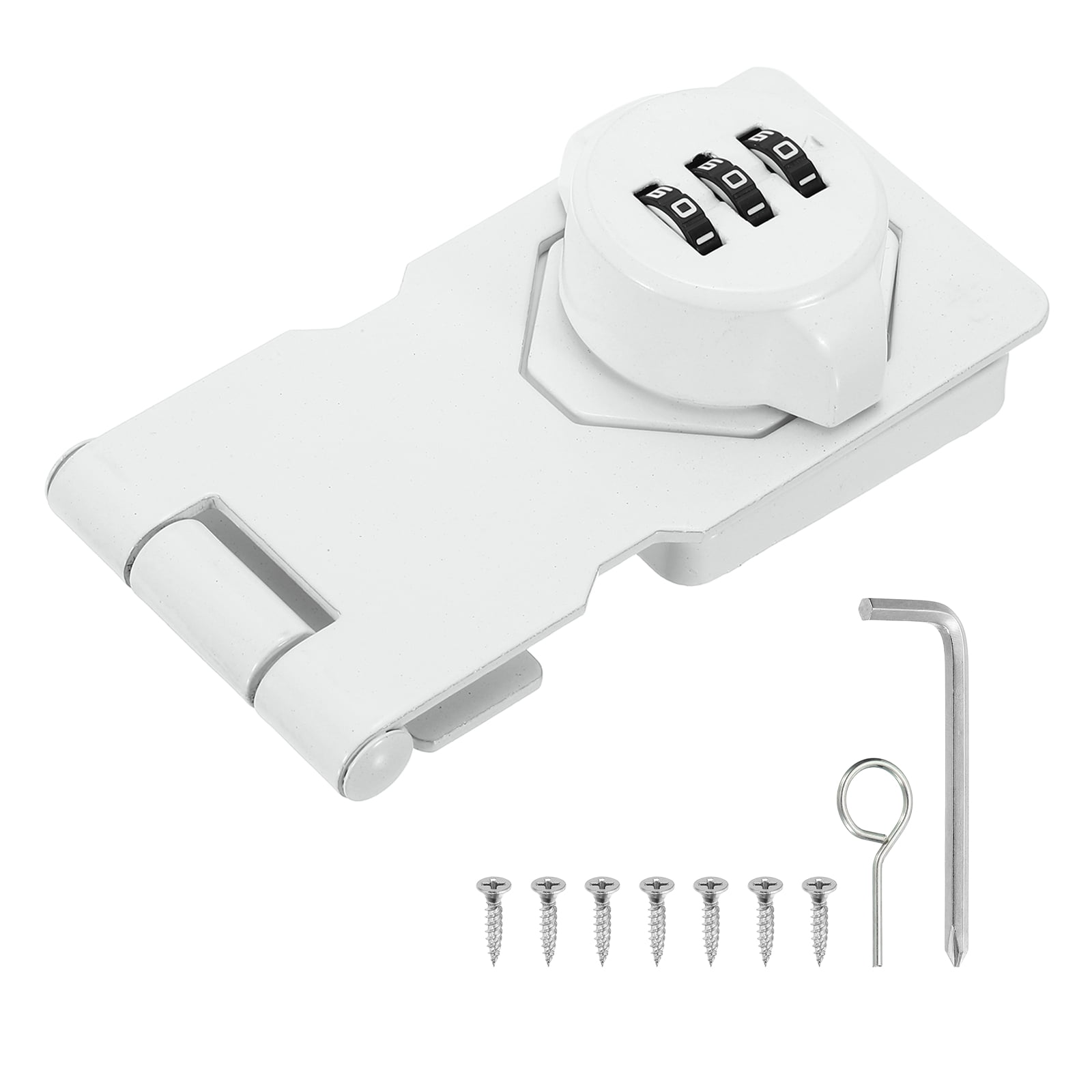 Uxcell Keyless Cabinet Lock with Combination Code (3.5 Inch) - 3-Digit Password Hasp Latch Lock Mechanical Password Rotary Hasp, for Drawer Closet Cupboard Fence Door, White