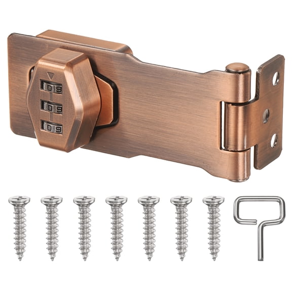 Uxcell Keyless Cabinet Lock with Combination Code (4 Inch) - 3-Digit Password Hasp Latch Lock Mechanical Password Rotary Hasp, for Drawer Closet Cupboard Door, Copper