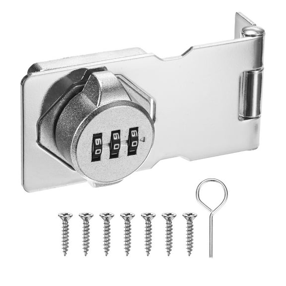 Uxcell Keyless Combination Lock 3.7" Zinc Alloy Mechanical Password Twist Knob Hasp Locks Latch 90/180 Degree Barn Door Lock  Silver