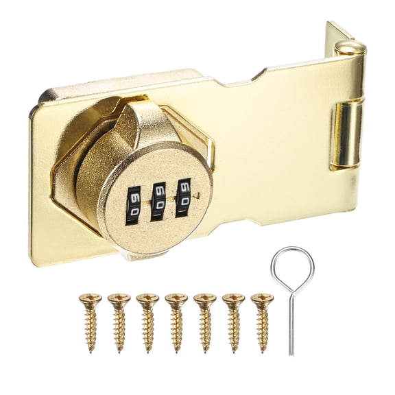Uxcell Keyless Combination Lock 3.7" Zinc Alloy Mechanical Password Twist Knob Hasp Locks Latch 90/180 Degree Barn Door Lock Gold