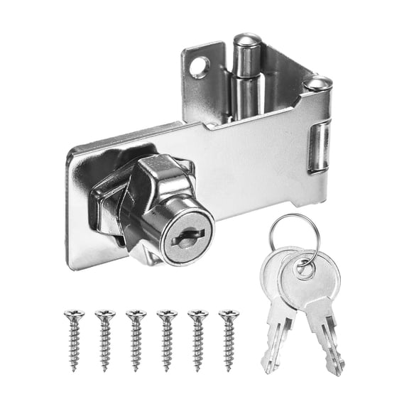 Keyed Hasp Locks 3.15" Zinc Alloy Twist Knob Keyed Locking Hasp Latch with Screws for Cabinet/Small Doors/Drawer/Closets 90/180 Degrees Safety Door Lock Latch with Key [Silver]