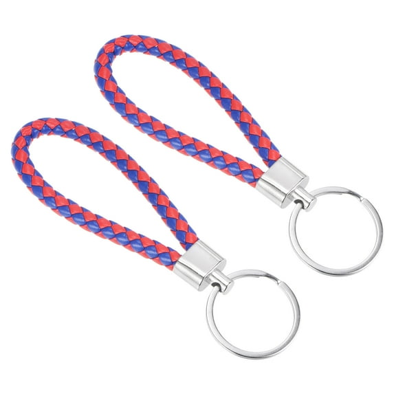 Uxcell Keyring Woven Lanyard Straps Braided Leather Keychain, Red Blue 2 Pack