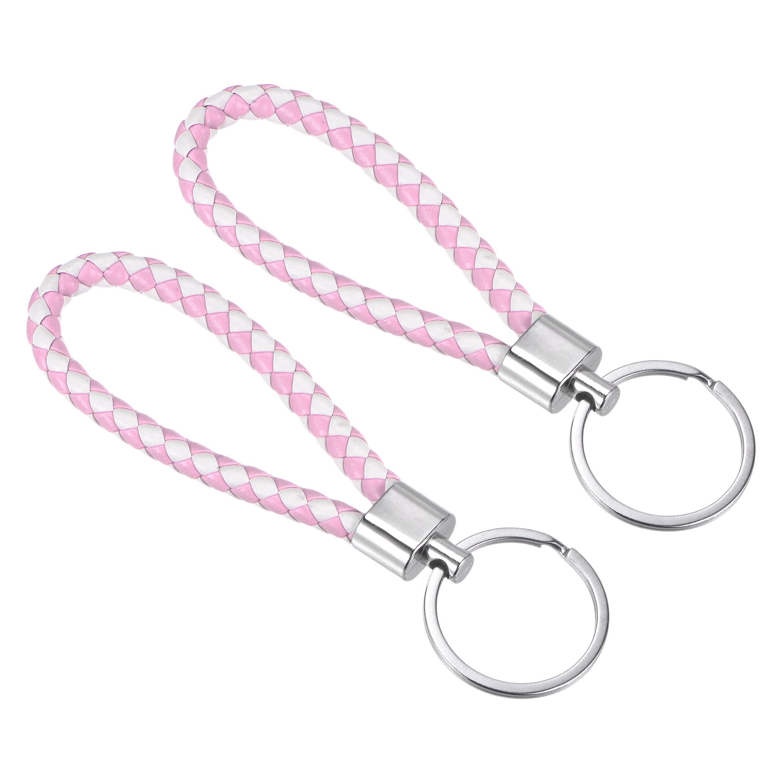 Loop Key Rings Pink Rope Uxcell Keyring Woven Lanyard Straps Braided Leather Keychain, White ...