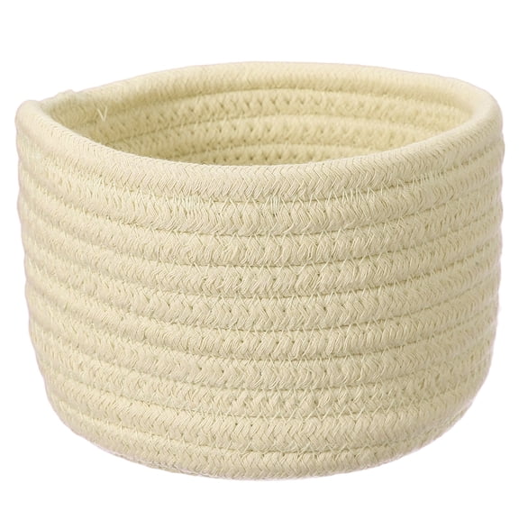 Uxcell Khaki Small Cotton Rope Woven Storage Basket, Shelf Closet Storage Gift Woven Baskets Cute Nursery Box Bin Decor Organization Bin for Home Supply, Round, 5.6x3.6"