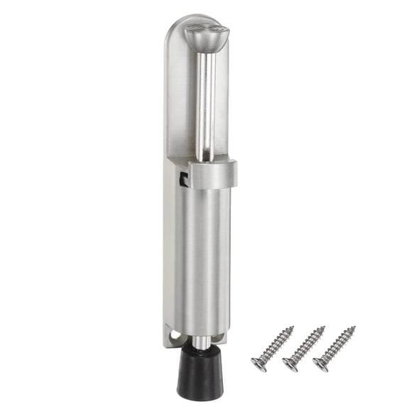 Uxcell Kickdown Door Stop, (1.77 Inches, Silver) Zinc Alloy Adjustable Spring Loaded Telescopic Door Stopper Easy Step with Non-Slip Rubber Tip and Screws, Apply to Home/Office/Hotel