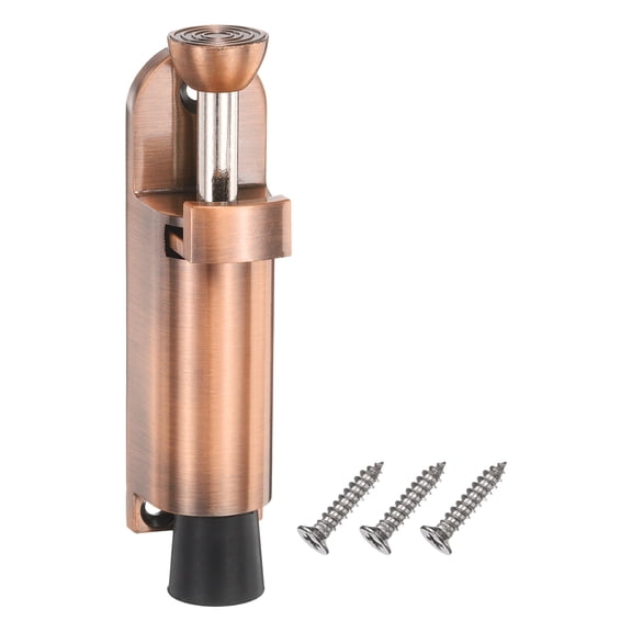 Uxcell Kickdown Door Stop, (1 Inches, Red Bronze) Zinc Alloy Adjustable Spring Loaded Telescopic Door Stopper Easy Step with Non-Slip Rubber Tip and Screws, Apply to Home/Office/Hotel