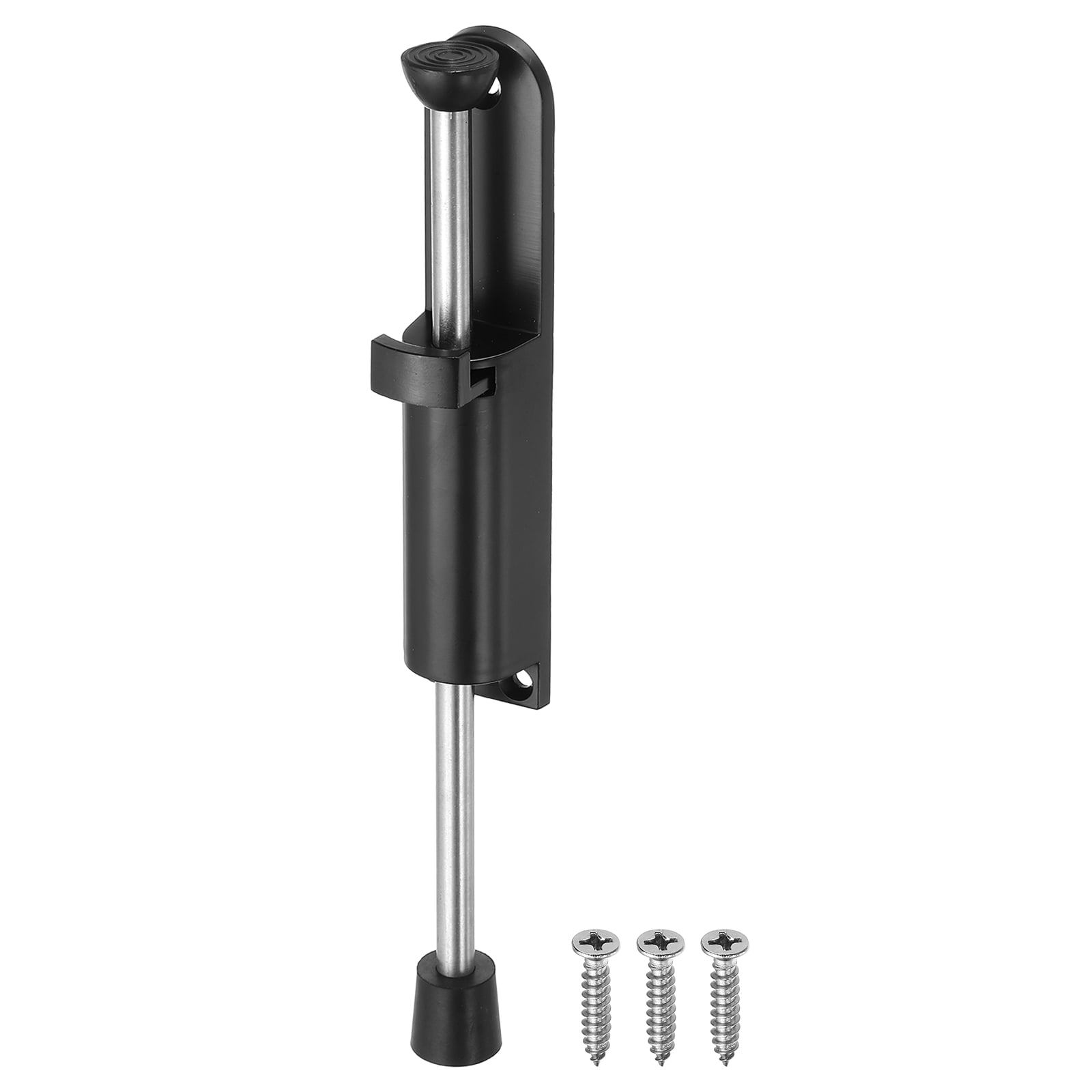 Uxcell Kickdown Door Stop, Zinc Alloy Spring Loaded Telescopic Step On/Off Adjustable Heavy Duty Foot-Operated Door Stop Holder for Ground Gap 0-100mm, Black