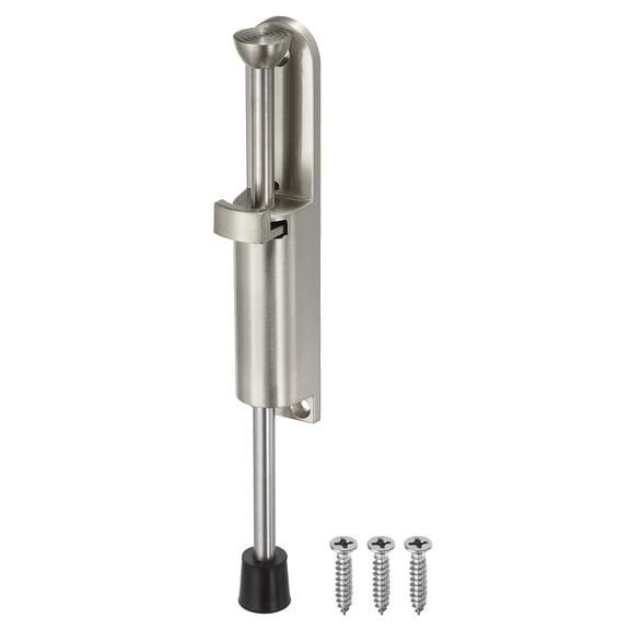 Uxcell Kickdown Door Stop, Zinc Alloy Spring Loaded Telescopic Step On/Off Adjustable Heavy Duty Foot-Operated Door Stop Holder for Ground Gap 0-100mm, Silver