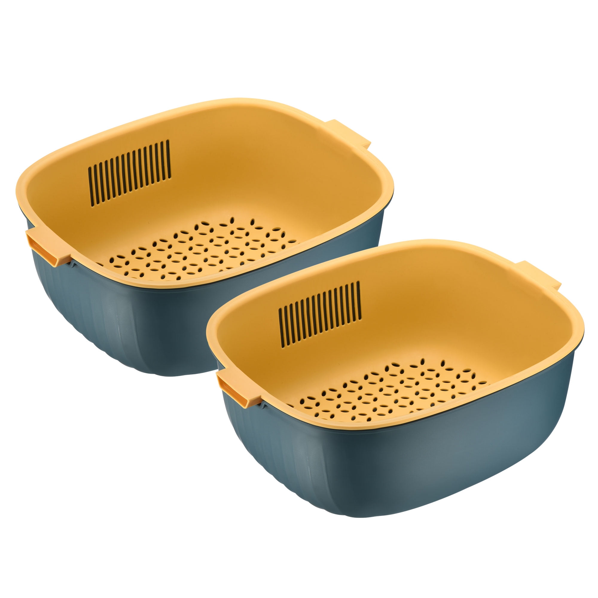 Blue and Yellow Double Layered Plastic Colander Bowl Set