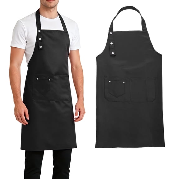 Uxcell Kitchen Cooking Aprons, Adjustable Art Apron Water & Oil Resistant Chef Smock for Women Men with Pocket for Home, Kitchen, Cleaning, Restaurant, Painting, Black