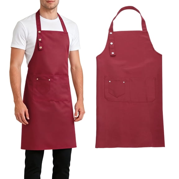 Uxcell Kitchen Cooking Aprons, Adjustable Art Apron Water & Oil Resistant Chef Smock for Women Men with Pocket for Home, Kitchen, Cleaning, Restaurant, Painting, Red