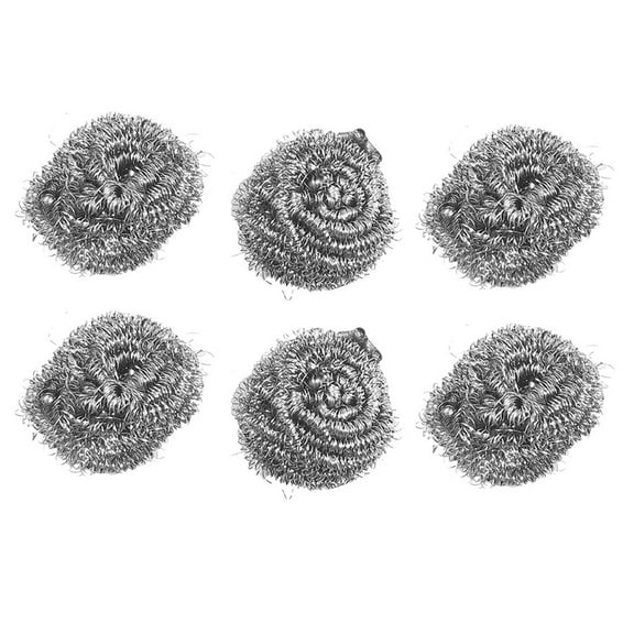 Uxcell Kitchen Pot Pan Stainless Steel Wire Scouring Pad Scrubber 6 Pcs Silver Tone 2.2 inch