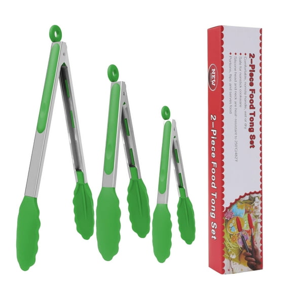 Uxcell Kitchen Tong Set Silicone Tips Stainless Steel Cooking Tongs 3Pcs Green