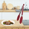 thumbnail image 1 of Uxcell Kitchen Tongs Silicone Tip Stainless Steel Lock Tongs Burgundy 9", 1 of 7