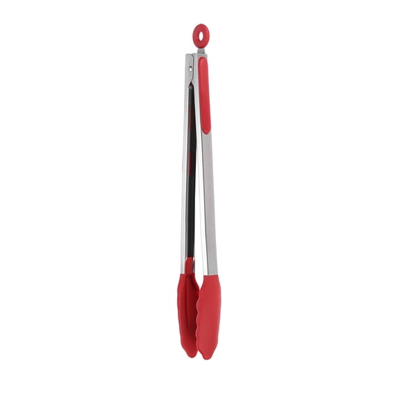 Uxcell Kitchen Tongs with Silicone Tips, 15 Inch Stainless Steel Cooking Tongs Heat Resistant Non-Stick Kitchen Locking Clamp for Grab Food Grilling Steak, Red