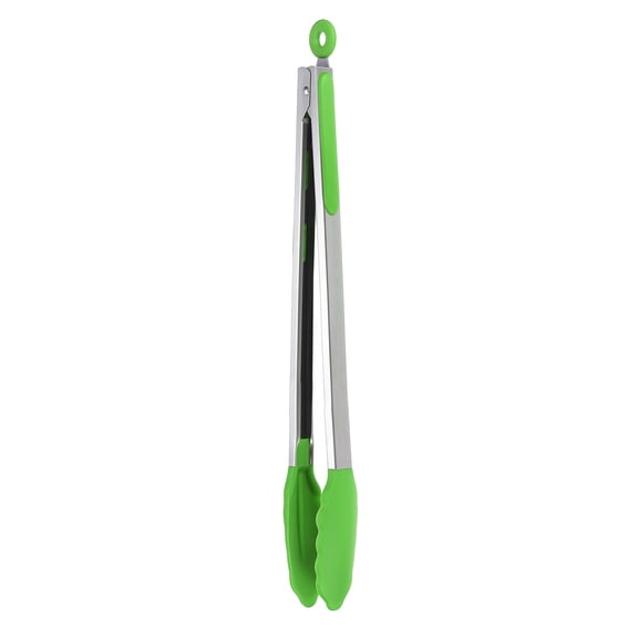 Uxcell Kitchen Tongs with Silicone Tips, 17 Inch Stainless Steel Cooking Tongs Heat Resistant Non-Stick Kitchen Locking Clamp for Grab Food Grilling Steak, Green