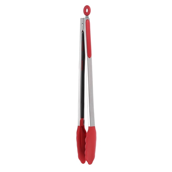 Uxcell Kitchen Tongs with Silicone Tips, 17 Inch Stainless Steel Cooking Tongs Heat Resistant Non-Stick Kitchen Locking Clamp for Grab Food Grilling Steak, Red