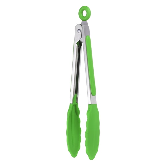Uxcell Kitchen Tongs with Silicone Tips, 8 Inch Stainless Steel Cooking Tongs Heat Resistant Non-Stick Kitchen Locking Clamp for Grab Food Grilling Steak, Green