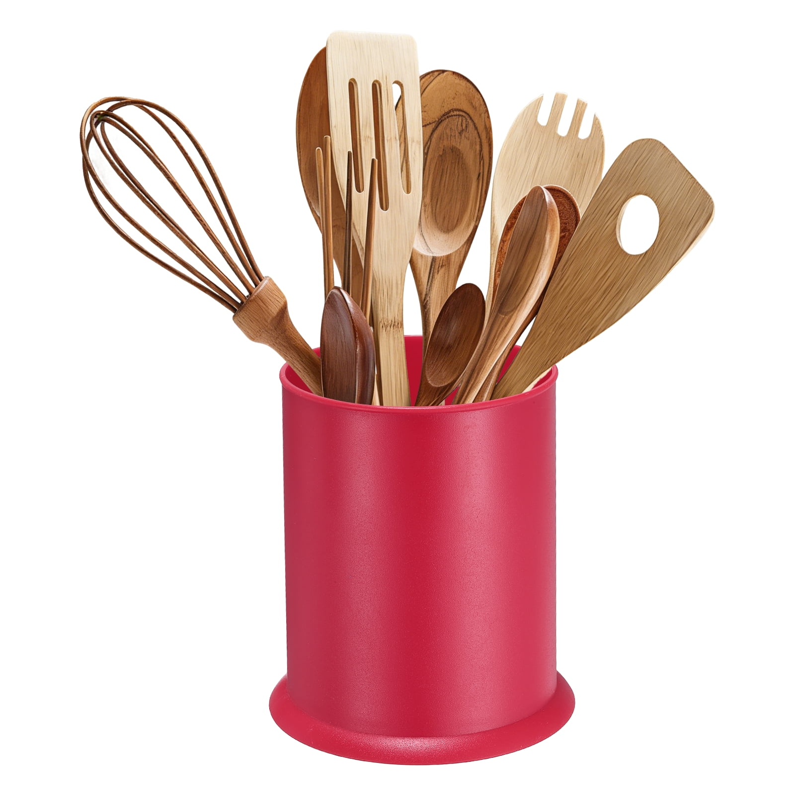 Uxcell Kitchen Utensil Holder, 5.7x6.5" Plastic Utensil Cutlery Holder Round Flatware Organizer with Drain Hole for Kitchen Restaurant Countertop Straw, Spoon, Chopstick, Pink