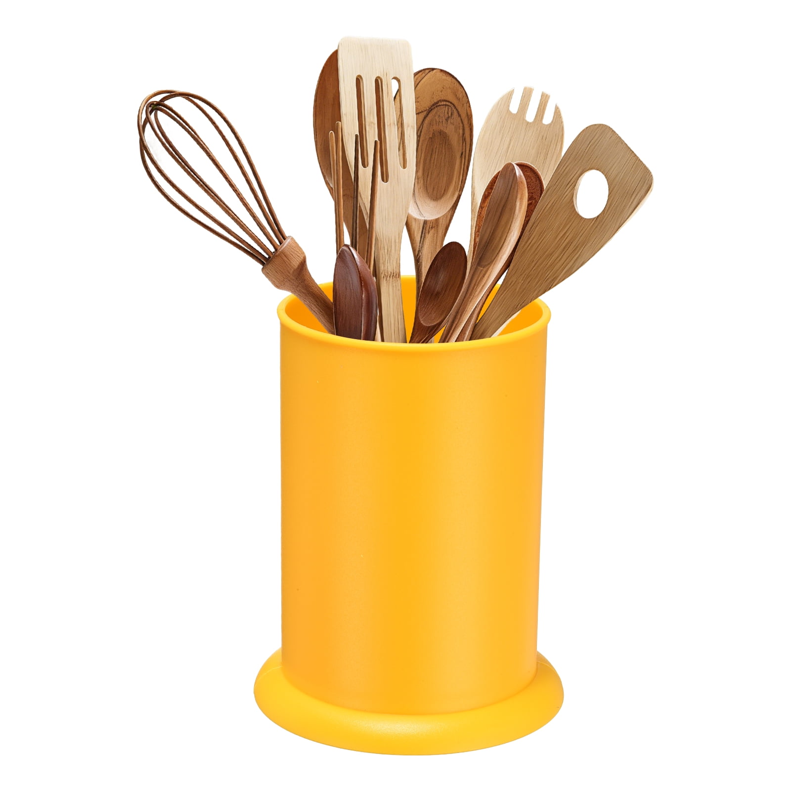Uxcell Kitchen Utensil Holder, 5x6.5" Plastic Utensil Cutlery Holder Round Flatware Organizer with Drain Hole for Kitchen Restaurant Countertop Straw, Spoon, Chopstick, Yellow