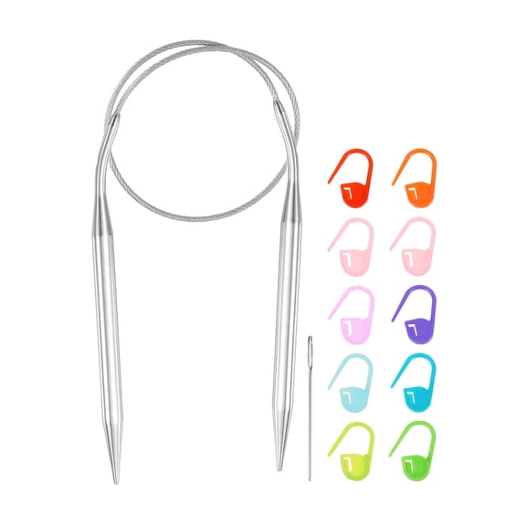 Uxcell Knitting Needles Size US 10(6mm) Circular Needle 16 Inch(40cm) Round Metal Stainless Steel Needle with Needle for Handmade Projects DIY Knitting