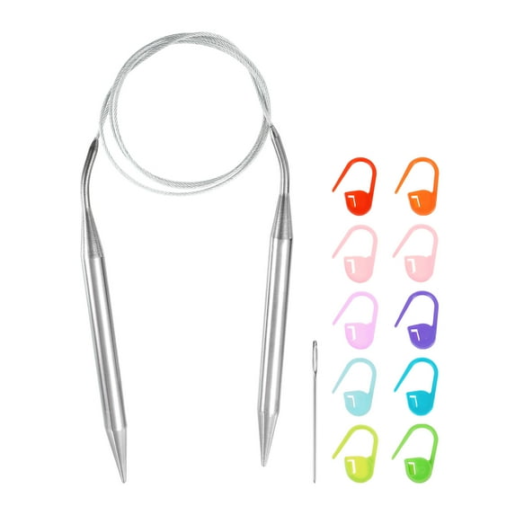 Uxcell Knitting Needles Size US 15(10mm) Circular Needle 39 Inch(100cm) Round Metal Stainless Steel Needle with Needles for Handmade Projects DIY Knitting