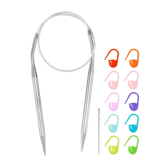 Uxcell Knitting Needles Size US 8(5mm) Circular Needle 16 Inch(40cm) Round Metal Stainless Steel Needle with Needle for Handmade Projects DIY Knitting
