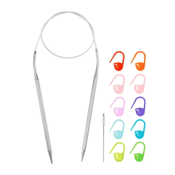 Uxcell Knitting Needles Size US 8(5mm) Circular Needle 24 Inch(60cm) Round Metal Stainless Steel Needle with Needle for Handmade Projects DIY Knitting