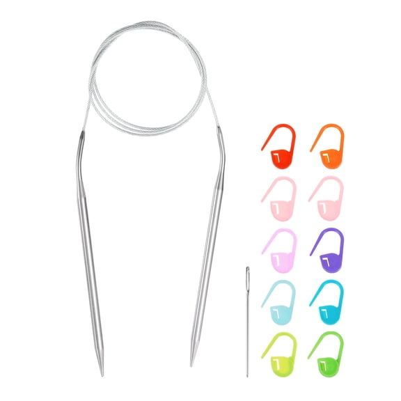 Uxcell Knitting Needles Size US 9(5.5mm) Circular Needle 39 Inch(100cm) Round Metal Stainless Steel Needle with Needles for Handmade Projects DIY Knitting