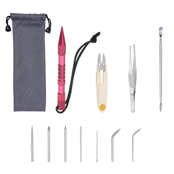 Uxcell Knot Tools Paracord Stitching Set with Marlinspike, Lacing Needles, Smoothing Tool, Accessories Red Silver Tone
