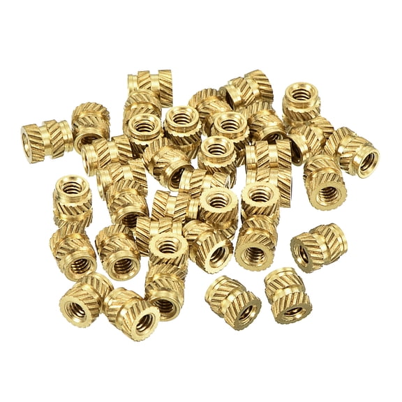 Uxcell M2 Knurled Insert Nuts 4mm L x 3.5mm OD Female Brass Embedding Nuts for Plastic Wood Metal 80 Pcs