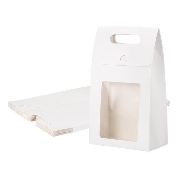 Uxcell Kraft Paper Bags with Window (3.3 x 6 x 10.2 Inch, White) (12Pcs) Stand Up Gift Bags with Handles, Suit for - Party Favor/Wedding/Bridal Shower/Festivals/Gift Packing