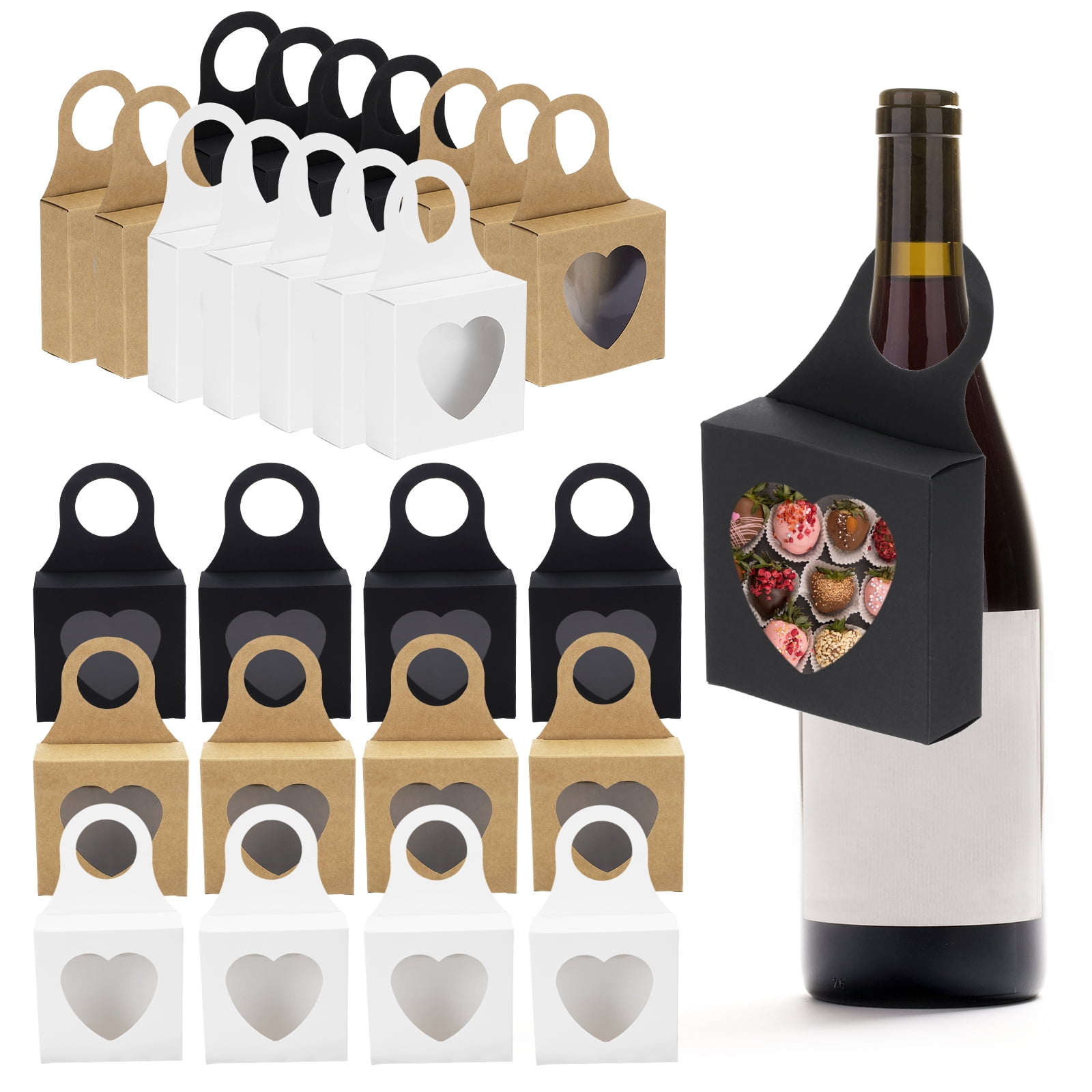 Uxcell Kraft Paper Wine Bottle Boxes with Window & Handle, 36 Pack ...