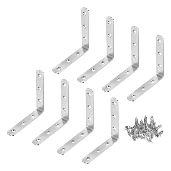 Uxcell L Bracket Corner Brace, 3.94 x 3.94 x 0.75 Inch 90 Degree Right Angle Brackets with Screws for Furniture/Shelves/Tables [Silver]