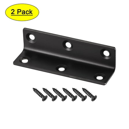 Uxcell L Shape 0.87 x 0.87 x 3.15inch Black Corner Brace Angle Bracket 2 Pack