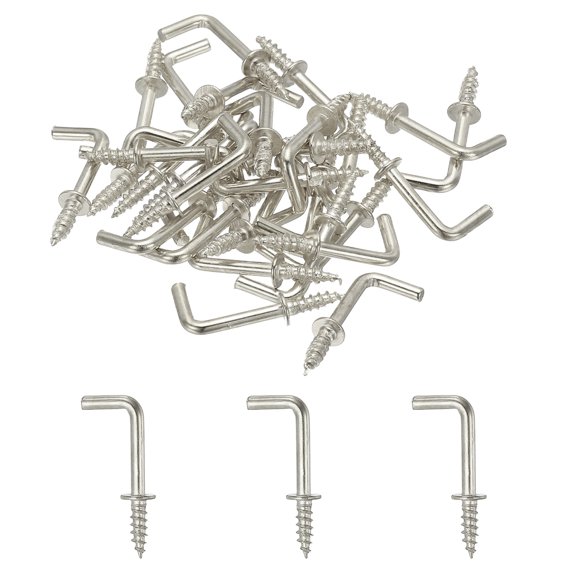 Uxcell L-Shape Screw Hooks Brass Plated Steel Shape Right Angle Medal Hooks Fit for Hanging Home Workplace Silver ["1/2 Inch"]