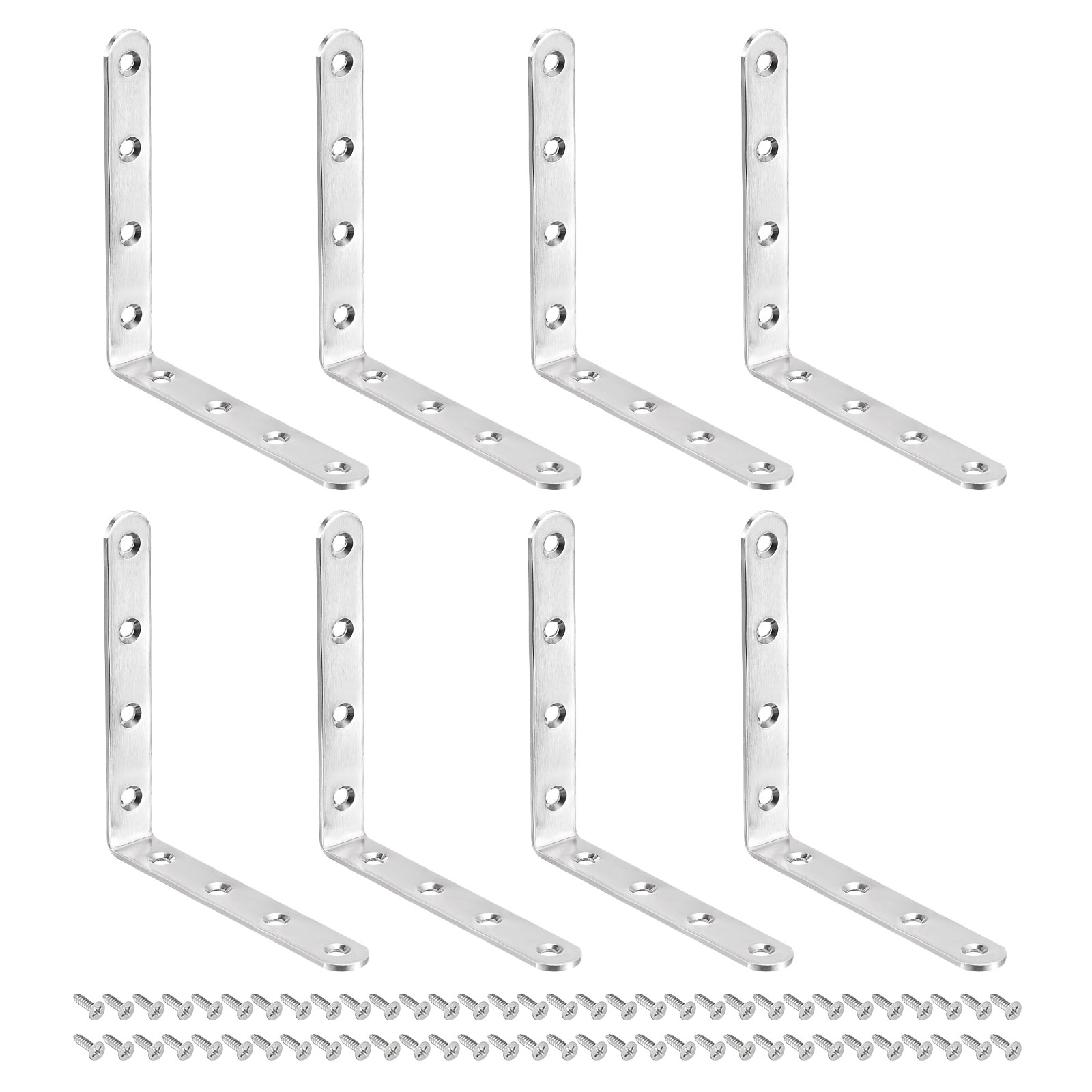 Uxcell L Shelf Bracket, 8Set 5 x 3Inch Silver Floating Shelves Brackets for Furniture Support, with Screws