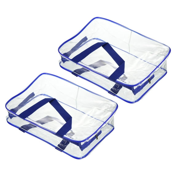 Uxcell L Size Clear Toiletry Bag Makeup Cosmetic Pouch with Zipper Handle, Blue 2 Pack